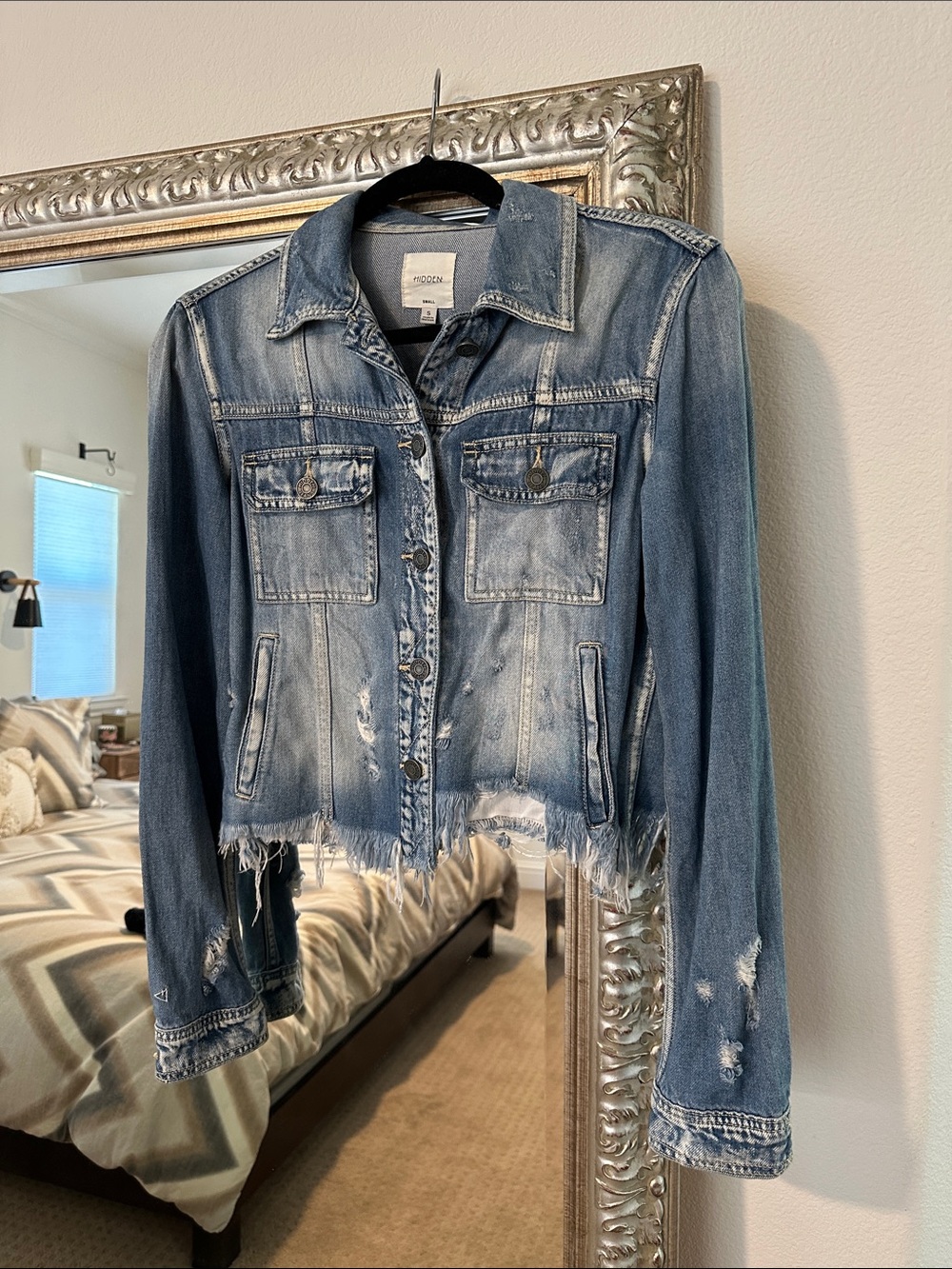 Hidden Distressed Light Blue Denim Jacket